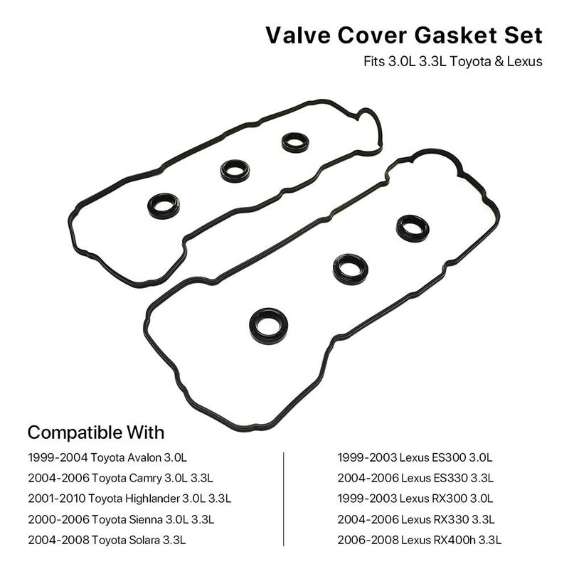 MNJWS Valve Cover Gasket Set - Compatible with 3.0L 3.3L Toyota Camry  Avalon  Sienna  Highlander  Solara  Lexus ES300  ES330  RX300  RX330  RX400h - Replace VS50588R  VS50515R  11214-0A010  11213-0A010 - Image 2
